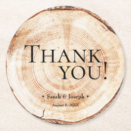 Porta-copo De Papel Redondo Wood Grain Rustic Obrigado Casamento