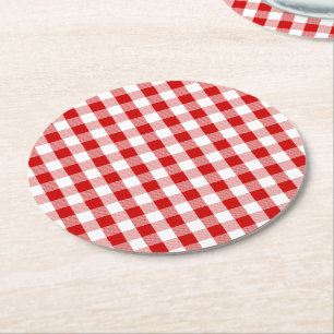 Porta-copo De Papel Redondo Xadrez de Gingham Vermelho e Branco verifica Casam