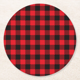 Porta-copo De Papel Redondo Xadrez Preta e Vermelha