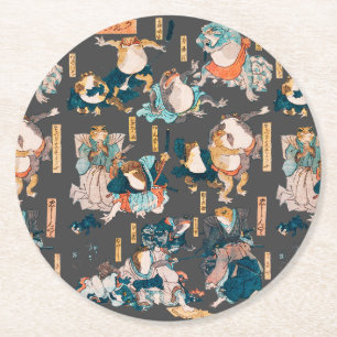 Porta-copo De Papel Redondo Xilogravura Japonesa de Sapo Kuniyoshi Ukiyo-e