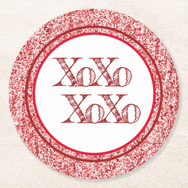 Porta-copo De Papel Redondo XOXO de brilho vermelho (Frente)
