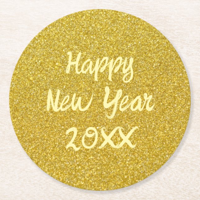 Porta-copo De Papel Redondo Yellow Happy New Year (Frente)