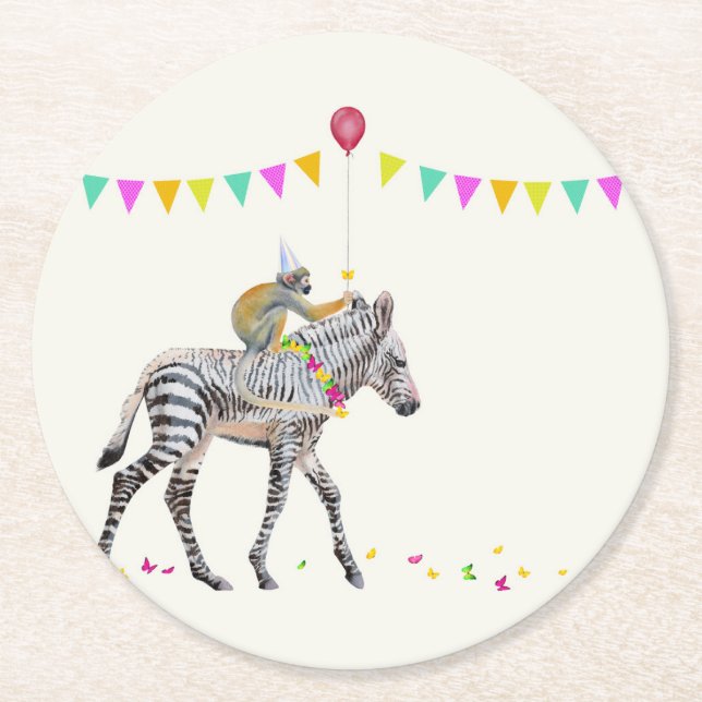 Porta-copo De Papel Redondo Zebra Balloon Party Coasters (Frente)