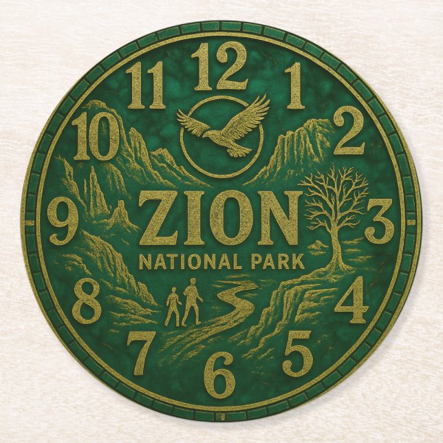 Porta-copo De Papel Redondo Zion National Park Canyon Hiking and Eagle Art (Frente)