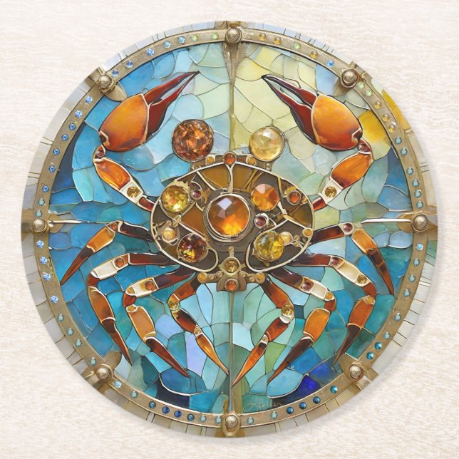 Porta-copo De Papel Redondo Zodiac - Cancer O Caranguejo (Frente)