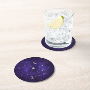Porta-copo De Papel Redondo Zodiac Cancer Roxo Astrologia Cósmica Horoscópio