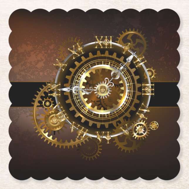 Porta-copo De Papel Relógio a vapor com engrenagens antigas (Frente)