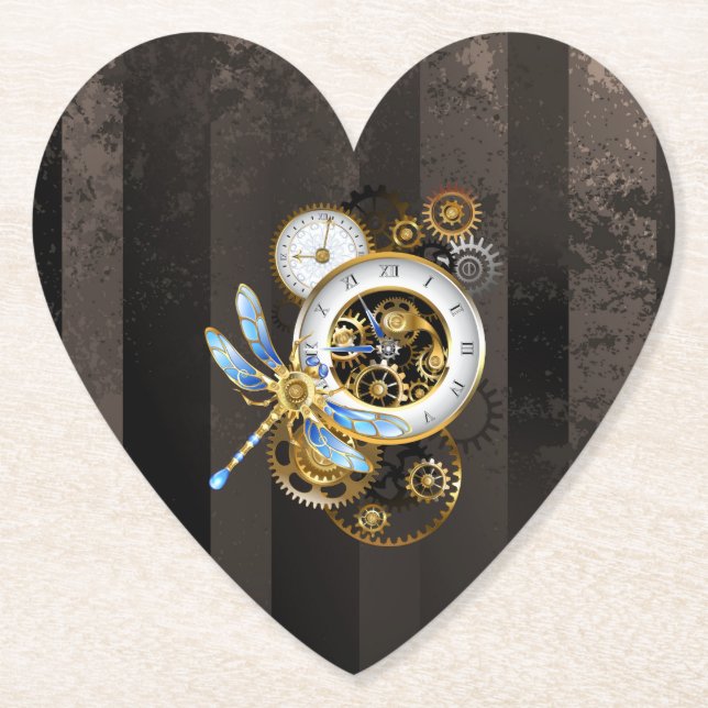 Porta-copo De Papel Relógio Steampunk com Dragonfly Mecânica (Frente)