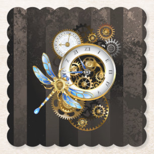 Porta-copo De Papel Relógio Steampunk com Dragonfly Mecânica