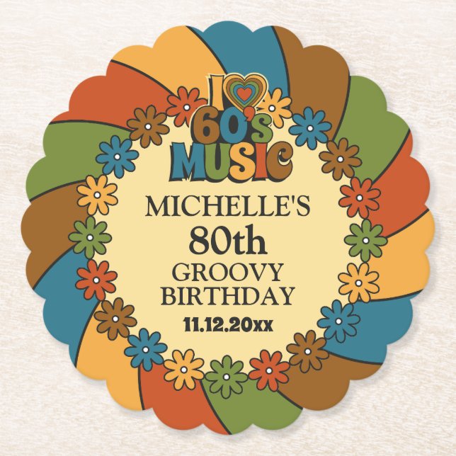 Porta-copo De Papel Retro 60s Music Birthday Party for Music Lovers (Frente)