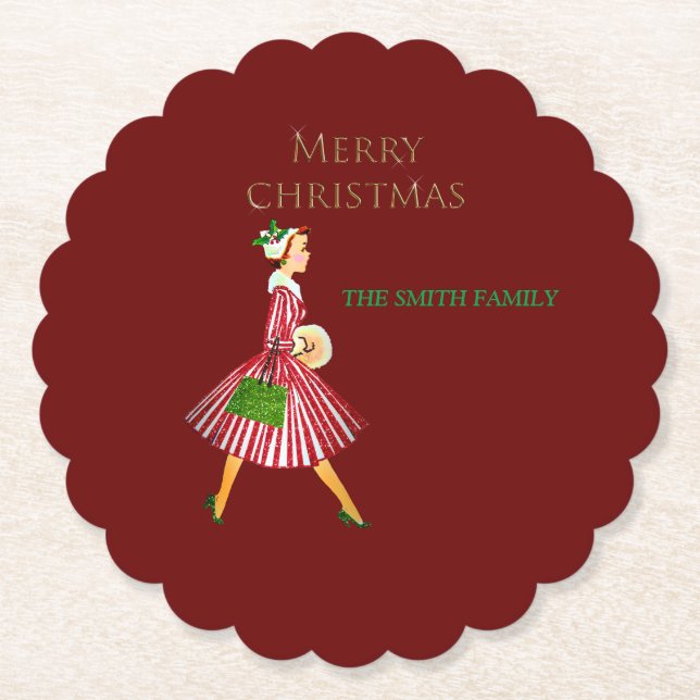Porta-copo De Papel Retrô-dama e natal vermelho (Frente)