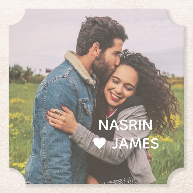 Porta-copo De Papel Romantic Heart Frame Custom Couple Photo (Frente)