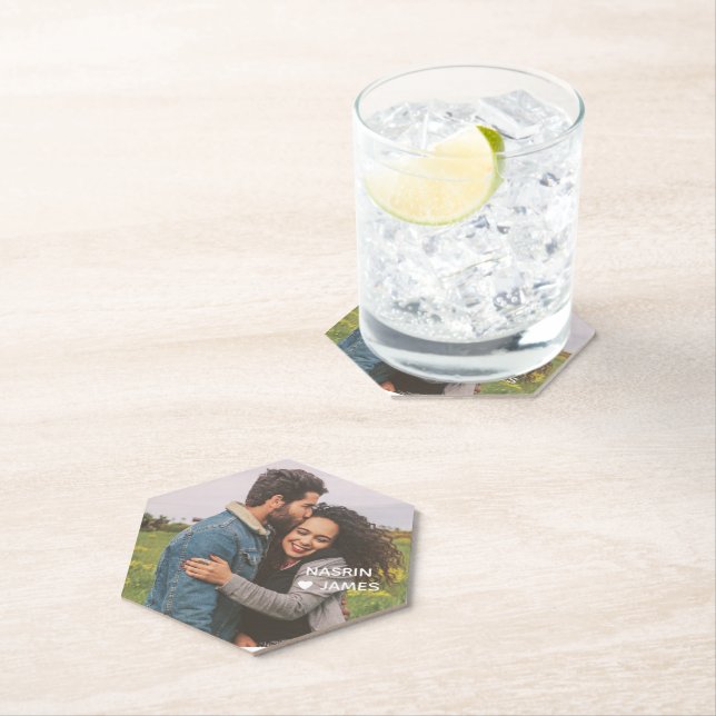 Porta-copo De Papel Romantic Heart Frame Custom Couple Photo (Insitu)