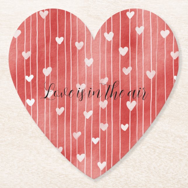 Porta-copo De Papel Romantic Red White Stripes Hearts Love (Frente)