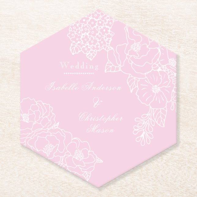 Porta-copo De Papel Romantic Wedding Peonies Blush Pink (Frente)