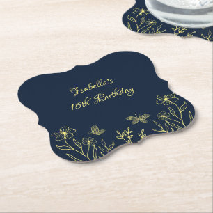 Porta-copo De Papel Romântico elegante flor de ouro casamento azul-mar