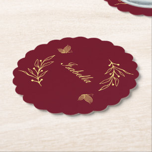 Porta-copo De Papel Romântico elegante ouro flor casamentos burgundy