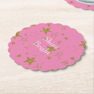 Porta-copo De Papel Rosa com Estrelas Douradas