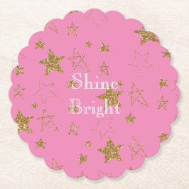 Porta-copo De Papel Rosa com Estrelas Douradas