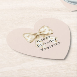 Porta-copo De Papel Rosa Creme Corações Laços Aniversário