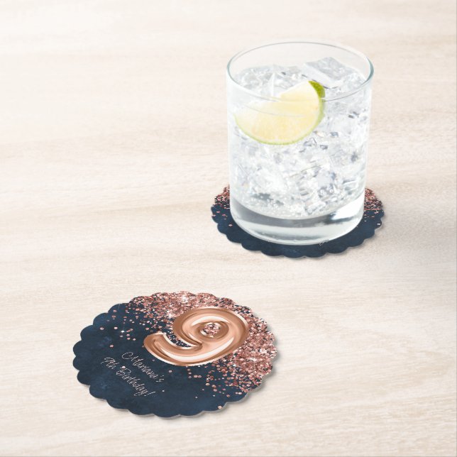 Porta-copo De Papel Rosa Dourada Marinho azul 9.a Festa de aniversário (Insitu)