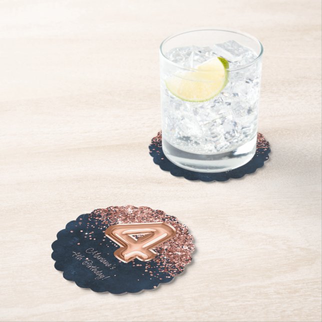 Porta-copo De Papel Rosa Marinho Dourado Festa Azul 4º Aniversário (Insitu)