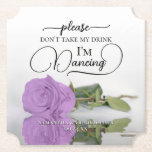 Porta-copo De Papel Rosa Roxo Lilac Não tome meu casamento com bebidas<br><div class="desc">Esta porta copos de casamento é elegante, na moda, e divertida! Apresenta uma fotografia de um solteiro roxo-claro-malhado ou rosa de cor lilás que se encontra do seu lado, espelhado numa piscina de água. O texto diz "Por favor, não tome minha bebida, estou dançando" escrito em letras modernas. Há espaço...</div>