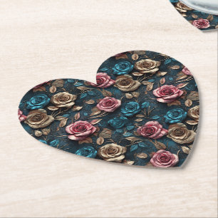Porta-copo De Papel Rosas Azuis Douradas Rosa Bonito