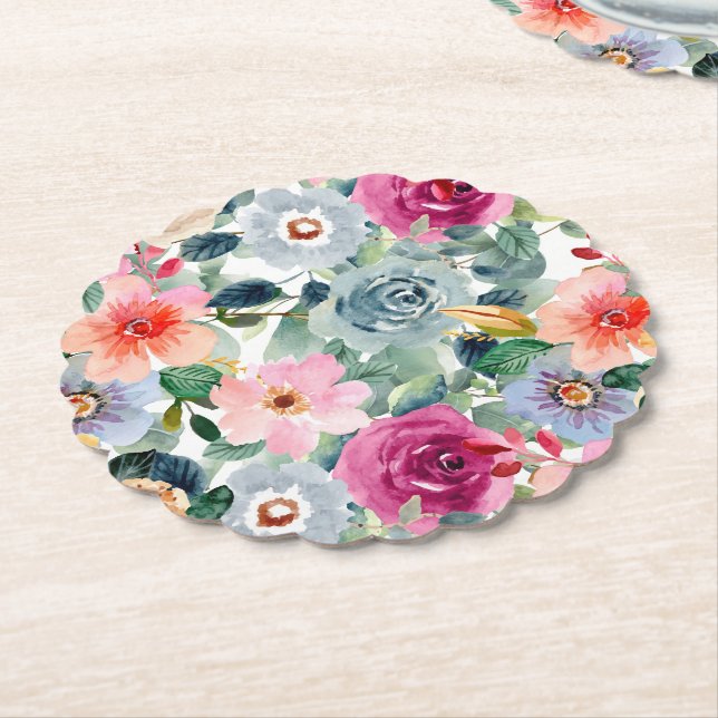 Porta-copo De Papel Rosas Azul-Celeste e Rosa (Angular)