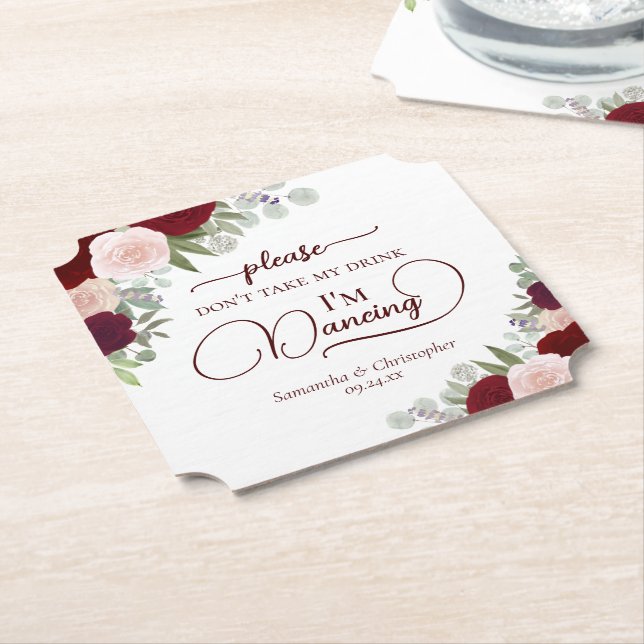 Porta-copo De Papel Rosas Burgundy Blush Não Tome Meu Casamento Bebida (Angular)