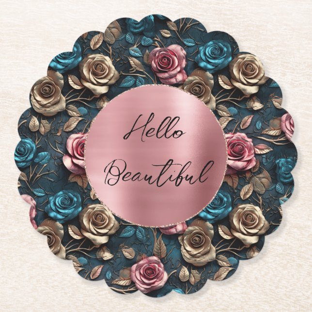 Porta-copo De Papel Rosas Dourados rosa (Frente)