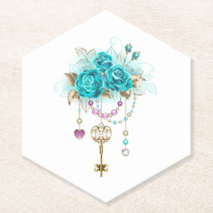 Porta-copo De Papel Rosas Turquesas com Chaves