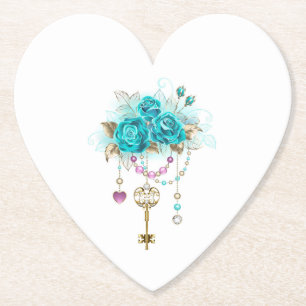 Porta-copo De Papel Rosas Turquesas com Chaves