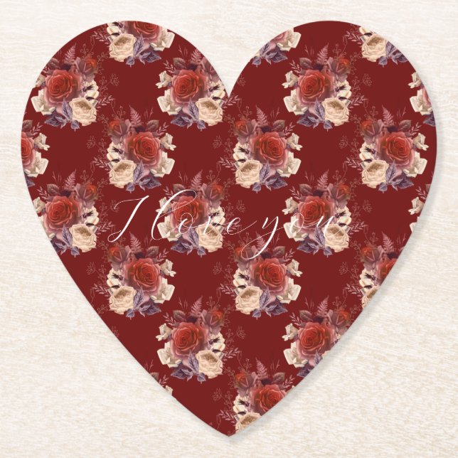 Porta-copo De Papel Rosas vermelhas Românticas Floral (Frente)