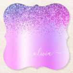 Porta-copo De Papel Roteiro Roxo Monograma Glitter Sparkle<br><div class="desc">Folha fina Roxa Folha Metálica Brilhante Metálica Brilhante Bruta Monograma Nome Portas copos de Papel. Isso faz a formatura perfeita,  aniversário,  casamento,  chá de panela,  aniversário,  chá de fraldas ou presente de festa de solteira para alguém que ama luxo de vidro e estilos quíticos.</div>