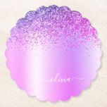 Porta-copo De Papel Roteiro Roxo Monograma Glitter Sparkle<br><div class="desc">Folha fina Roxa Folha Metálica Brilhante Metálica Brilhante Bruta Monograma Nome Portas copos de Papel. Isso faz a formatura perfeita,  aniversário,  casamento,  chá de panela,  aniversário,  chá de fraldas ou presente de festa de solteira para alguém que ama luxo de vidro e estilos quíticos.</div>