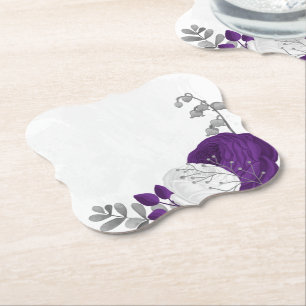 Porta-copo De Papel roxa real e flores brancas prateadas