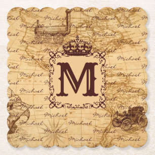 Porta-copo De Papel Royal Crown Vintage Name Pattern Beige