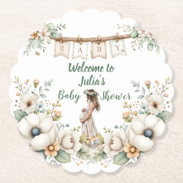 Porta-copo De Papel Rustic Floral Baby Shower  (Frente)