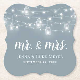 Porta-copo De Papel Rustic String Luz Sr. e Sra. Wedding Monograma