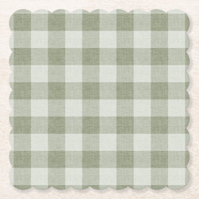 Porta-copo De Papel Sage Green Gingham Buffalo Check Linen Texture  (Frente)