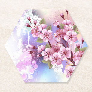 Porta-copo De Papel Sakura rosa no fundo da pintura