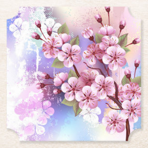 Porta-copo De Papel Sakura rosa no fundo da pintura