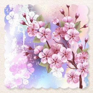 Porta-copo De Papel Sakura rosa no fundo da pintura