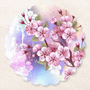 Porta-copo De Papel Sakura rosa no fundo da pintura