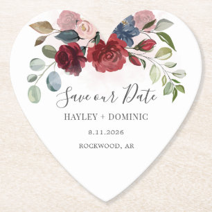 Porta-copo De Papel Salve nosso Script de data bordô floral personaliz