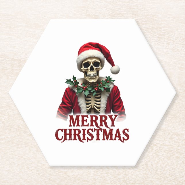 Porta-copo De Papel Santa Claus Skeleton Outfit Skull Funny Christmas  (Frente)