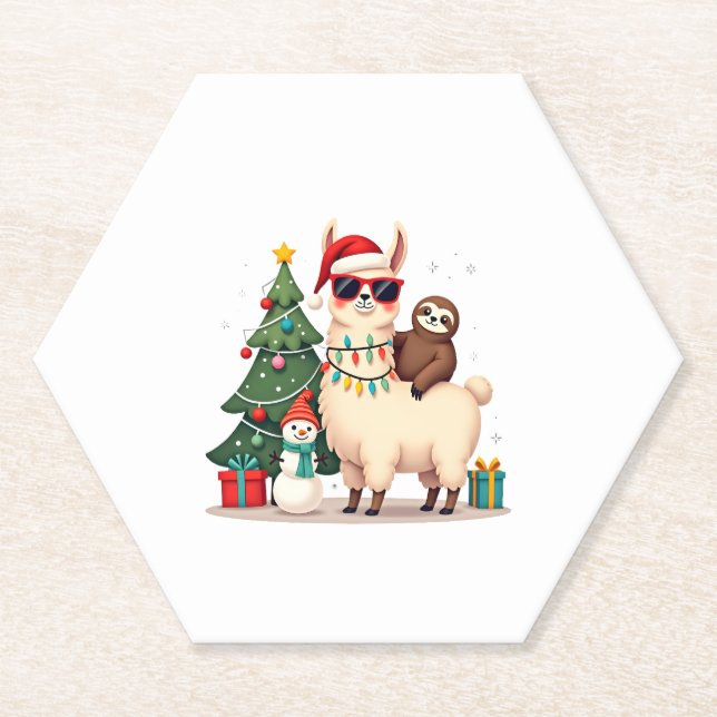 Porta-copo De Papel Santa Xmas Funny Llama Sloth Christmas (2) (Frente)