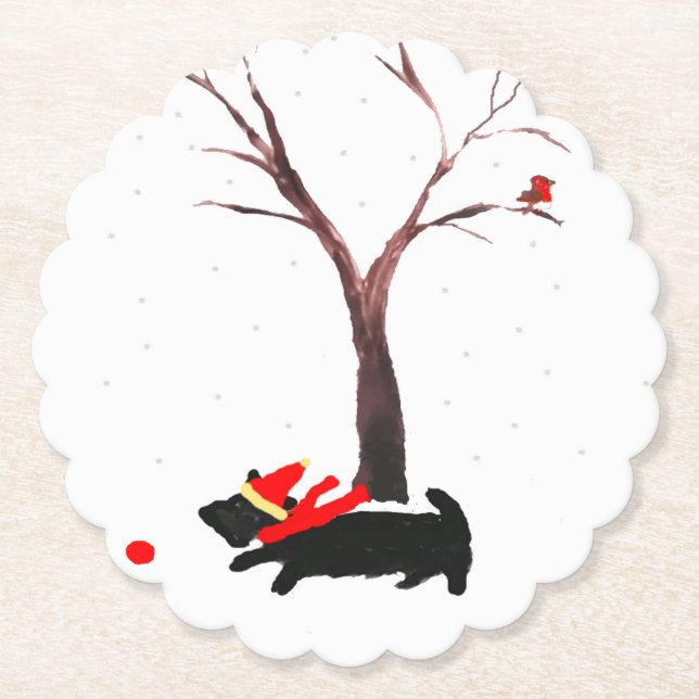 Porta-copo De Papel Sasonal Art Scottie Dog Robin (Frente)