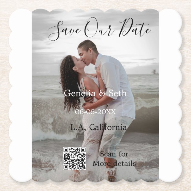 Porta-copo De Papel Save the date simple minimal QR scan code details  (Frente)